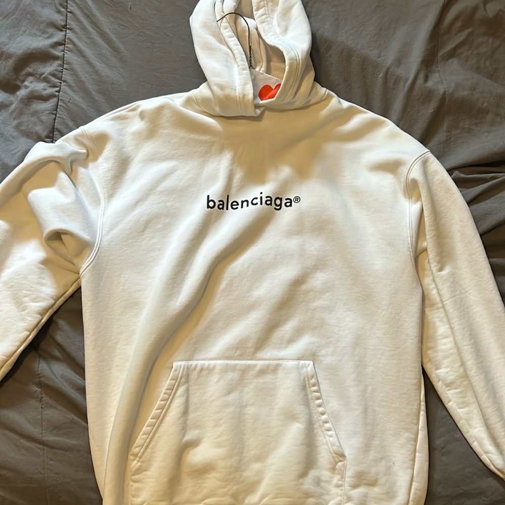 White Balenciaga word logo hoodie. Authentic